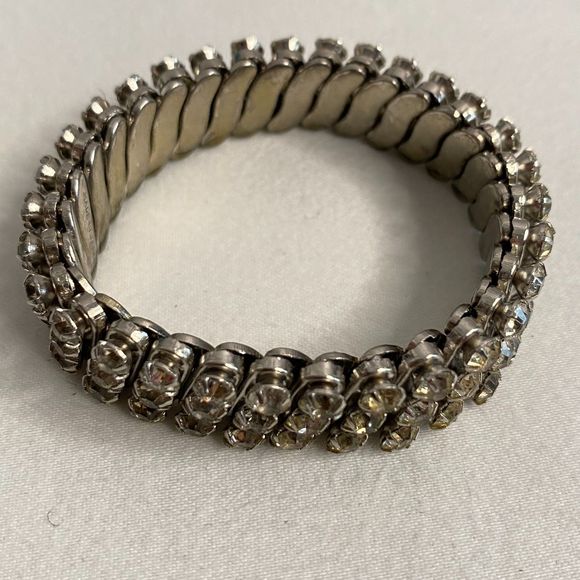 Vintage Bracelet Clear Rhinestones Pave' Stretch - Picture 2 of 8